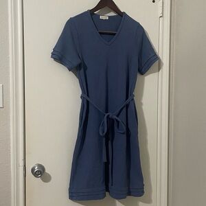 Roolee Blue V-Neck Mini Dress with Belted Waist Size M
